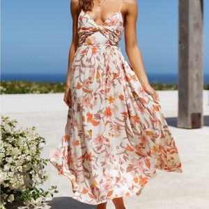 Hello Molly Cream Floral Maxi Dress with Orange & Pink Print